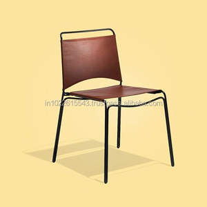 antique metal side <b>chairs</b> leather cushion - Product Image 1