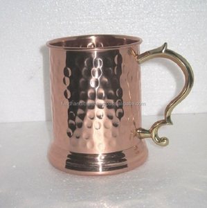 Taza de cobre brillante con logotipo personalizado con base de mango de latón, capacidad de metal de 1l martillado para regalos fabricados en la India - Product Image 4