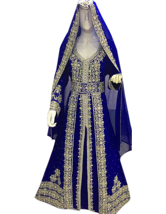 Blue color exclusive wedding dress with adjustable belt Multiwear fashion farasha moroccan kaftan