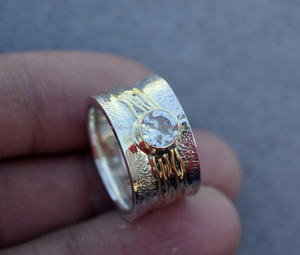 परम ठीक एक्वामरीन रत्न गहने अंगूठी थोक तांबे बैंड चांदी की अंगूठी हस्तनिर्मित ऑनलाइन स्टर्लिंग चांदी के गहने - Product Image 2