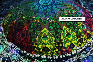 Floor <b>Cushion</b> <b>Cover</b> Star Mandala Elephant Round Cotton Pouf Multiple Colors Home Decor Handmade 32 Inch By Indian Consigners - Product Image 3