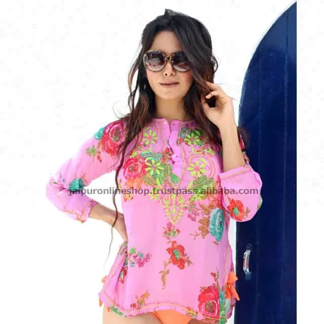 Женская модная летняя шифоновая свободная туника/блузка с принтом