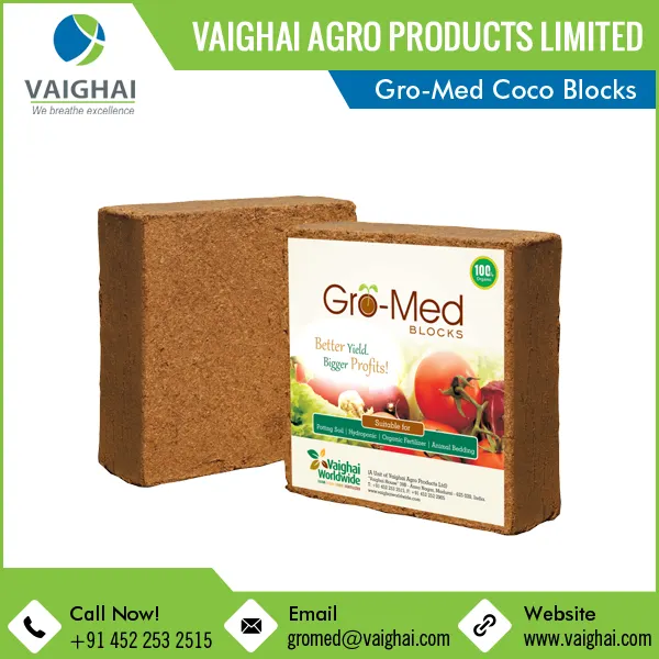 Wholesale Supplier of 100% Organic Coconut Coir Gro-Med Blocks