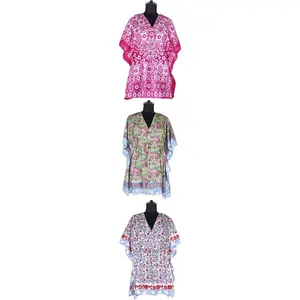 KFSL003-túnica de moda para mujer, Tops, ropa de playa informal, vestido de ala de murciélago, caftán corto sin mangas - Product Image 1