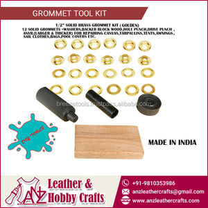 Kit d'outils pour œillets en laiton de qualité supérieure |   Kit complet de pose d'œillets avec œillets en laiton massif, rondelles, poinçon, anvil et bloc en bois - Product Image 2