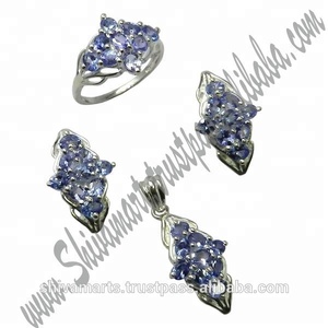 ชุดเครื่องประดับเงินสเตอร์ลิง925ดีไซน์ล่าสุดสำหรับผู้หญิงจี้ต่างหูทองอัญมณีแทนซาไนต์สไตล์วินเทจ - Product Image 2