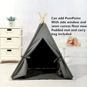 Tipi pour animaux de compagnie en toile gris/graue 29"x29" fait main avec tapis épais de 2 cm, possibilité d'ajouter des pompons - Product Image 1