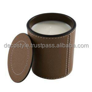 Pot à bougie en cuir avec couvercle - Product Image 3
