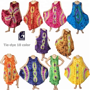 Robe de plage courte sans manches pour femmes, décontractée, rayonne, vêtement à teinture par nouage - Product Image 6