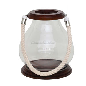 Portavelas de linterna de Metal de vidrio con mango de cuerda de yute resistente para decoración del hogar portavelas de vidrio para Celebración de fiesta de boda - Product Image 1
