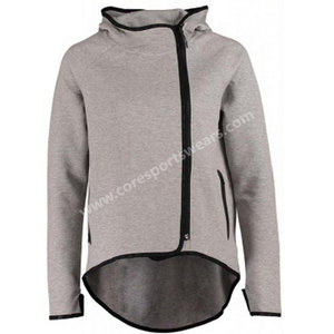 Sudadera con Capucha y Cremallera Diagonal en la Espalda para Hombre, Sudadera con Capucha y Dobladillo Curvo, Sudadera con Capucha y Parte Inferior Redondeada, Sudadera con Capucha Gris de Felpa Técnica - Product Image 1