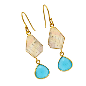 Moonstone Topaz Gemstone 925 Sterling <b>Silver</b> Designer Gold Plated Dangle <b>Earrings</b> Fashionable <b>Earring</b> for Women. - Product Image 2