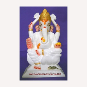 Religious Italian Marble Ganesha Statue With Blessing Hand In Sitting Position With Glossy And Smooth For Home Decoration - Product Image 1