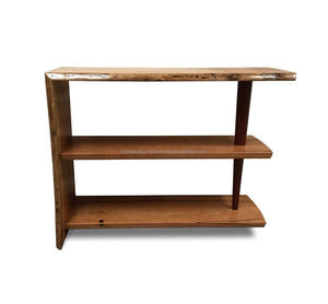 Estantería de 2 estantes de madera maciza de roble antiguo, muebles de sala de estar de mediados de siglo naturales modernos, estanterías de decoración del hogar de Material metálico - Product Image 1