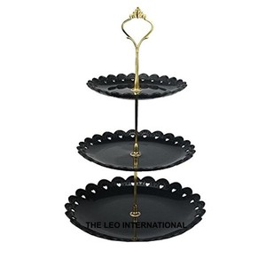 แท่นวางเค้ก3ชั้นดีไซน์เลเซอร์ผิวด้านสีดำทำจากโลหะเหล็กขนาด12X12X18นิ้วสำหรับงานแต่งงานของขวัญคืนสู่ปาร์ตี้ฉลองสิริราชสมบัติ - Product Image 1