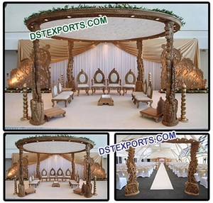 Conjunto de Mandap de Madera con Diseño de Pavo Real para Bodas, Mandaps de Madera para Bodas Indias, Conjunto de Mandap en Espiral de Madera para Bodas, Decoración para Eventos en Suiza - Product Image 6