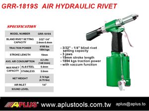 APLUS Pistolet à rivets à air hydraulique GRR-1819S 1/4 \ "aveugle 4166lbs Traction 19mm Longueur de course Type de pression d'huile - Product Image 2