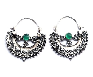 Pendientes bohemios tribales indios Diseño de aro de piedra plateada Estilo bohemio exquisito - Product Image 1