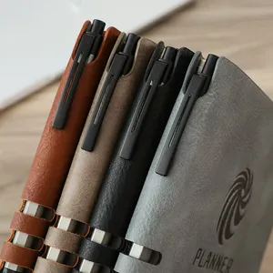 Cuaderno de agenda de tapa dura de cuero pu a5 de negocios personalizado con bolígrafo y logotipo personalizado de la empresa