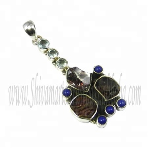 Belle mode 925 argent Sterling grenat rugueux bleu topaze multi pierres précieuses pendentif collier bijoux fins pendentifs et breloques - Product Image 2