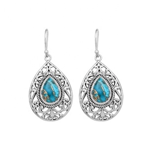 Pendientes colgantes de plata de ley 925 para mujer, piedras preciosas naturales turquesa Vintage, joyería fina de declaración de boda - Product Image 1