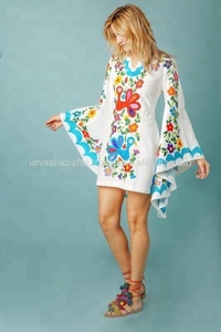 100% algodón Kaftan Luxury Resort Wear Sexy Aari hecho a mano bordado mariposa Kaftan hasta la rodilla transpirable Maxi Kaftan corto - Product Image 4