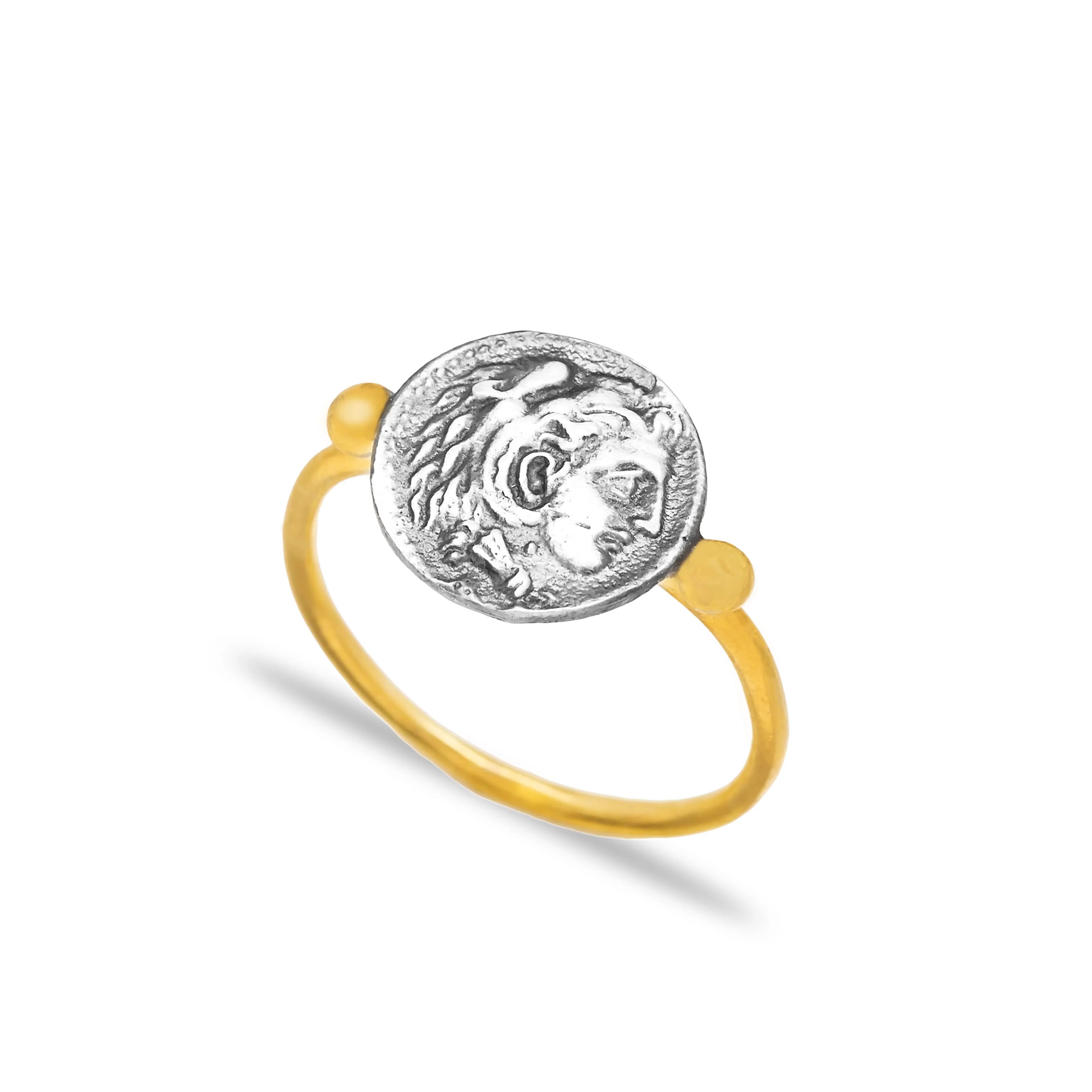 Medallón-anillo Vintage de oro de 22 quilates, turco, hecho a mano, joyería de plata de ley 925
