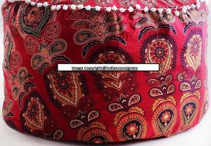 Paon Mandala Floral 22 pouces Pouf fait à la main en coton Ottoman couverture ronde plusieurs couleurs Pouf coton par les expéditeurs indiens - Product Image 2