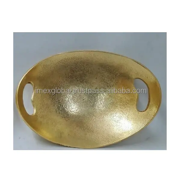 Bandeja servidora de metal dourado, bandeja de metal dourada de alta qualidade e melhor fabricação em todo o preço de venda