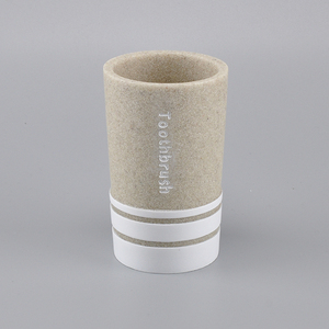 Soporte para cepillo de dientes con forma de cilindro redondo moderno blanco/amarillo ecológico de poliresina - Product Image 1