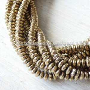 Perles en hématite à facettes pour femmes, pierres de couleur or 6x3mm, scintillantes - Product Image 1