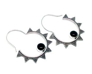 Pendientes de ónix negro chapados en plata de ley 925, estilo religioso bohemio, patrón de número de piedra Natural, pendientes de aro de joyería de latón - Product Image 1