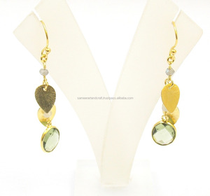 Conjunto de pendientes bohemios de moda Vintage de amatista verde con abalorio de piedra natal de moda chapado en oro, joyería de piedras preciosas de aro de plata esterlina - Product Image 5