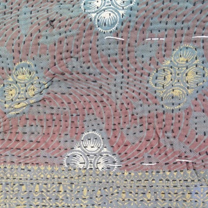 Handmade Old Sari Kantha <b>Quilt</b> Rare Vintage Reversible Cotton <b>Throw</b> in Bohemian Style for Hotels Home Use Available Wholesale - Product Image 6