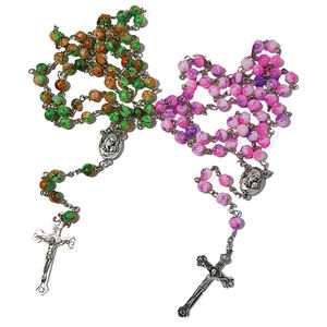 Collier de chapelet religieux poli sol sacré perles en acier inoxydable colorées chaîne acrylique médaille Style décoration de mariage cadeau - Product Image 1