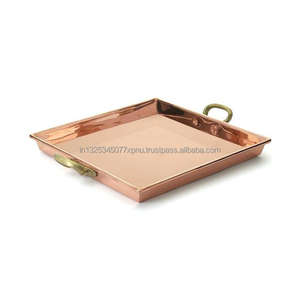 Bandeja de cobre con mango de color dorado Bandeja para servir alimentos y decoración del hogar - Product Image 1