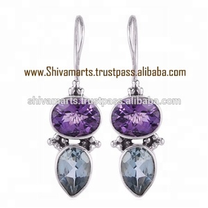 Pendientes Colgantes Vintage al por Mayor, Hechos a Mano, de Plata de Ley 925 con Amatista y Múltiples Piedras Preciosas, Regalo de Boda para Ella - Product Image 2