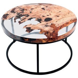 Modern Industrial Solid <b>Wood</b> Epoxy <b>Resin</b> & Metal Base Coffee <b>Table</b> <b>for</b> Home & Living Room Round Style Furniture - Product Image 2