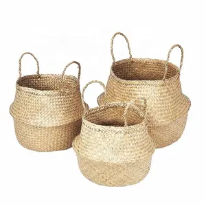 High quality best selling seagrass belly baskets with handle made in Viet Nam