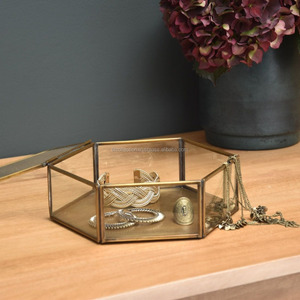 Hexagon Shape Gold & Glass <b>Mirrored</b> <b>Jewellery</b> <b>Box</b> - Product Image 3