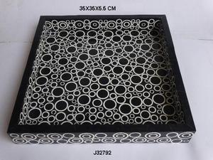 Bandeja DE SERVICIO DE Metal con diseño de incrustaciones de hueso blanco y negro personalizable de alta calidad hecha a mano y pulida para decoración de recuerdo - Product Image 5