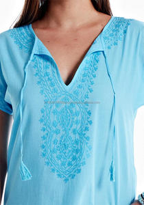 ผ้าฝ้าย100% เซ็กซี่สบายสไตล์โรมันที่งดงามมือเย็บปักถักร้อยคอ V ปกพู่ผู้หญิงสั้นรีสอร์ทสวมใส่เสื้อคลุม - Product Image 6