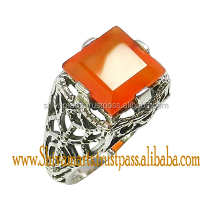 Anillo con forma de cojín de Plata de Ley 925 pura con piedra preciosa cornalina, joyería de plata de lujo, proveedor de anillos Eternity Vermeil - Product Image 3