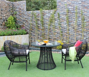 ชุดกาแฟและอาหารทำจากหวายโพลีดีไซน์สวยงาม,สำหรับเฟอร์นิเจอร์หวายลานสวนกลางแจ้ง - Product Image 1