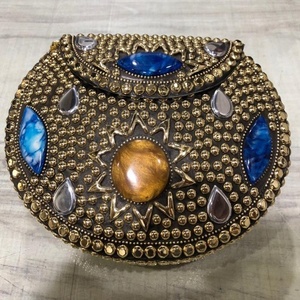 Sacs en métal indien en mosaïque de métal fait à la main, pochette ethnique Antique en pierre bleue - Product Image 6