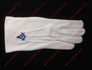 Guantes de algodón con bordado cuadrado y brújula, un par, azul claro - Product Image 2