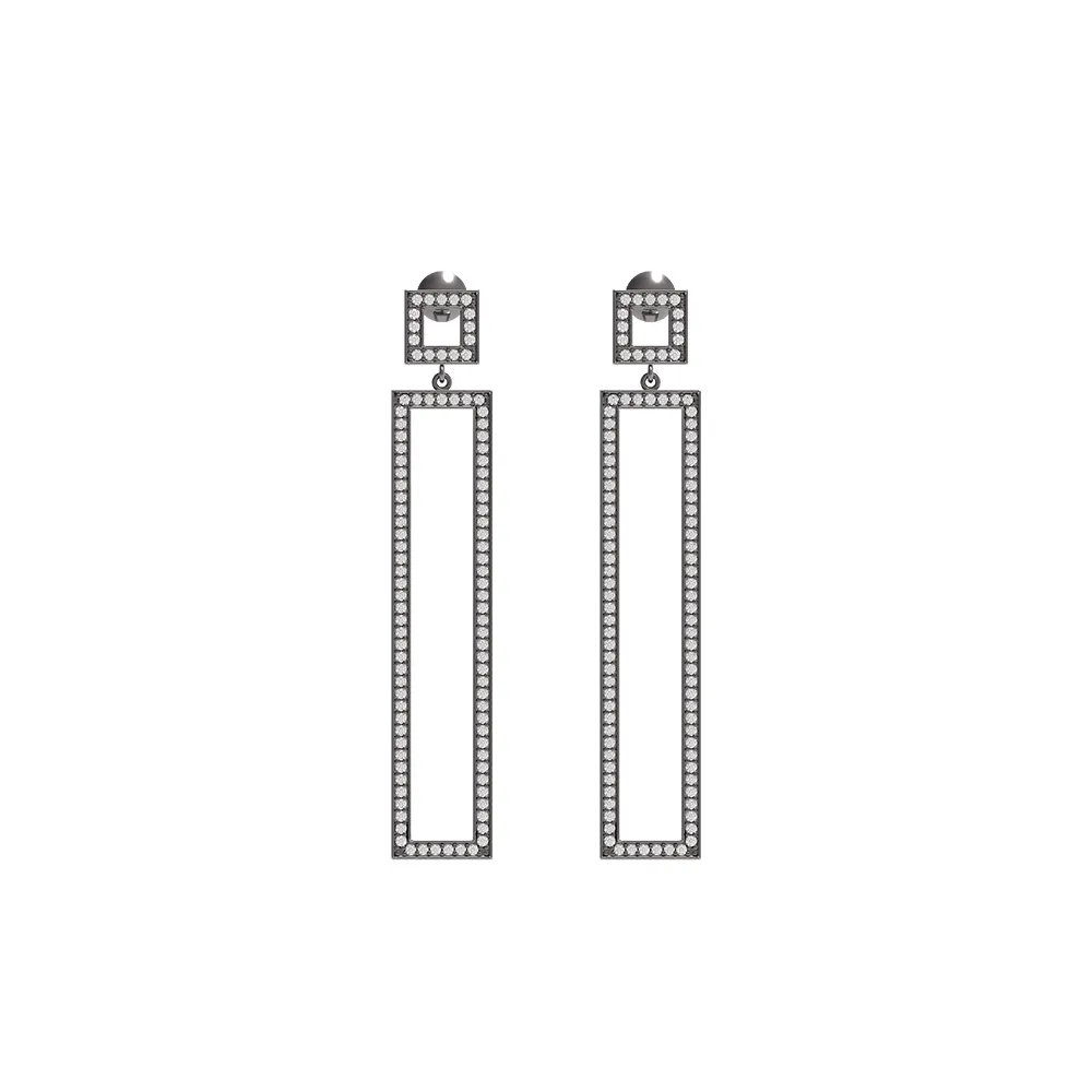 Single Line Pave Diamond Handmade Designer 925 Sterling Silver Bar Earrings Wholesaler