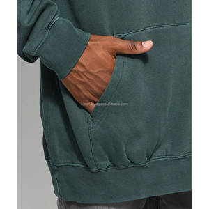 Mejor precio KFH48 Sudadera con capucha verde oscuro para hombre 100% algodón de talla grande con bolsillos cortados y cosidos para el invierno - Product Image 4