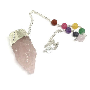 Cuarzo Rosa áspero Chakra cadena péndulo piedra preciosa Reiki curación de la India - Product Image 1