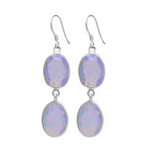 Oval Faceted Blue Moon Quartz Sterling <b>Silver</b> Two Stone <b>Dangle</b> <b>Earrings</b> Jewelry Fashionable <b>Dangle</b> <b>Earring</b> for Women - Product Image 1